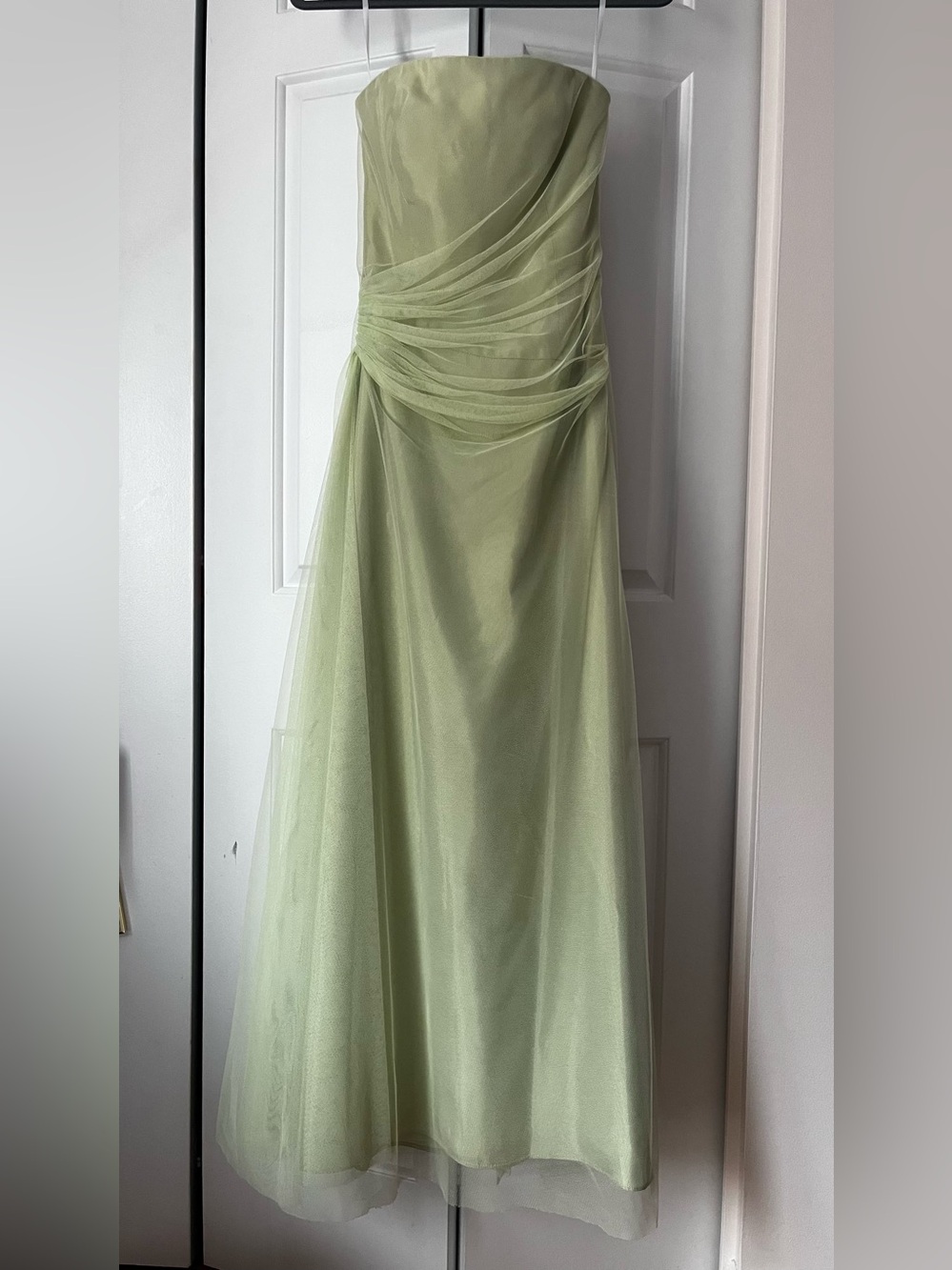Vera Wang Light Sage Green Draped Tulle Gown
